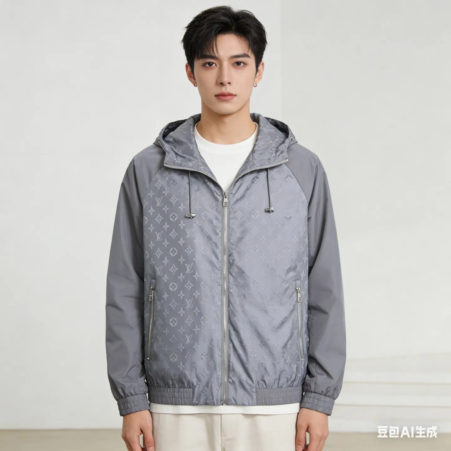Louis Vuitton/Louis Vuitton old flower all-over printed sleeves patchwork hooded thin coat